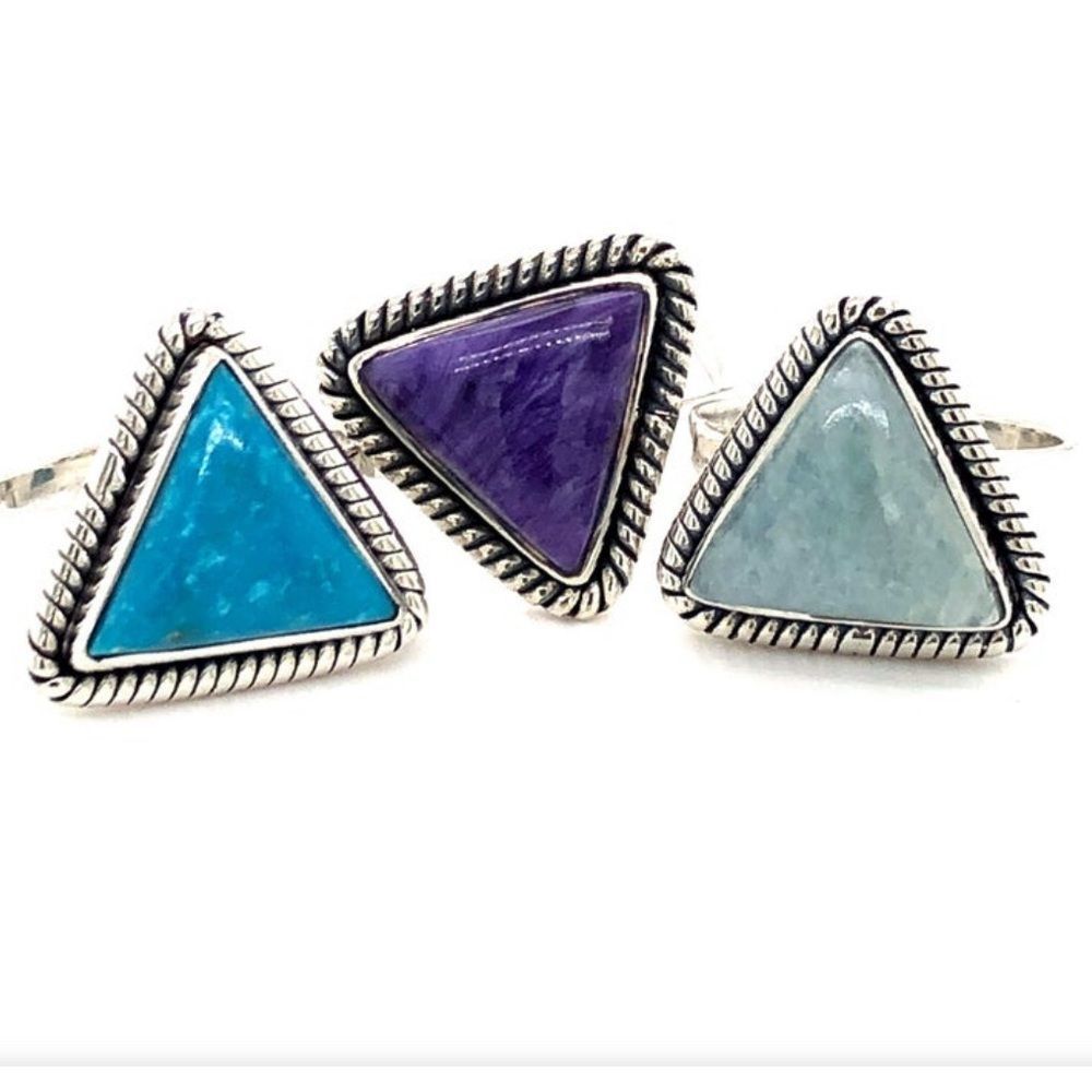 Triangle Single Stone Sterling Silver Ring - image 1